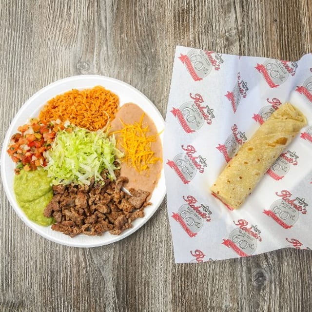 COMBO 7.  CARNE ASADA PLATE - GUACAMOLE, SALSA MEX, LETTUCE, CARNE ASADA.